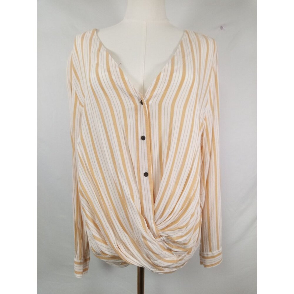 A.N.A. Yellow White Striped V-Neck Blouse Size XL